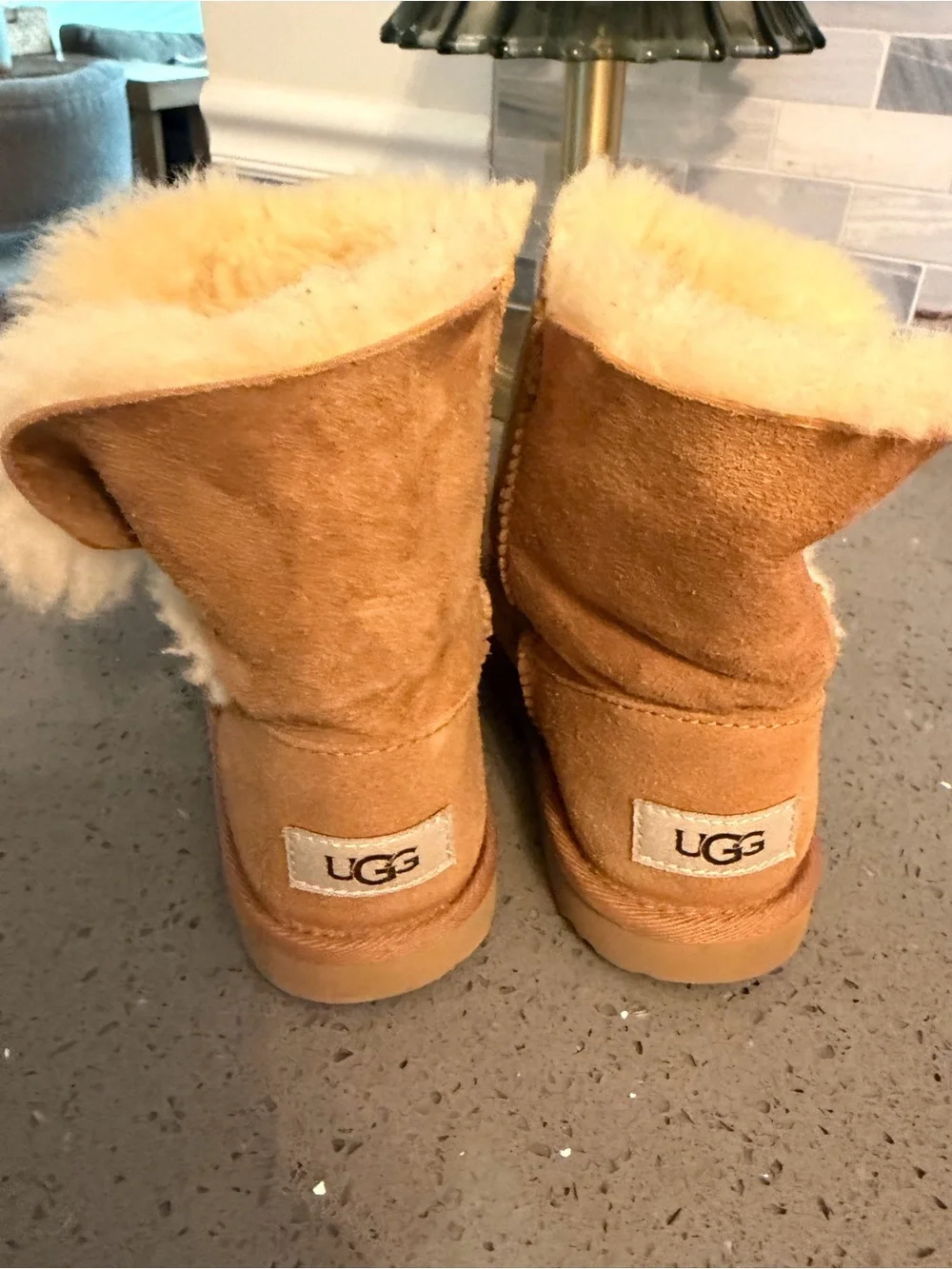 UGG Kids Chestnut Suede Shearling Button Boot - Tan